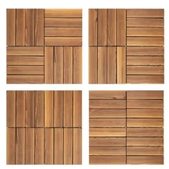 Udendørs hårdttræsfliser - Kliksystem 30x30x2 cm - 36‑pakke, 3,24 m² dækning - Vandtæt - Nem montering - Til terrasse/balkon - Brun
