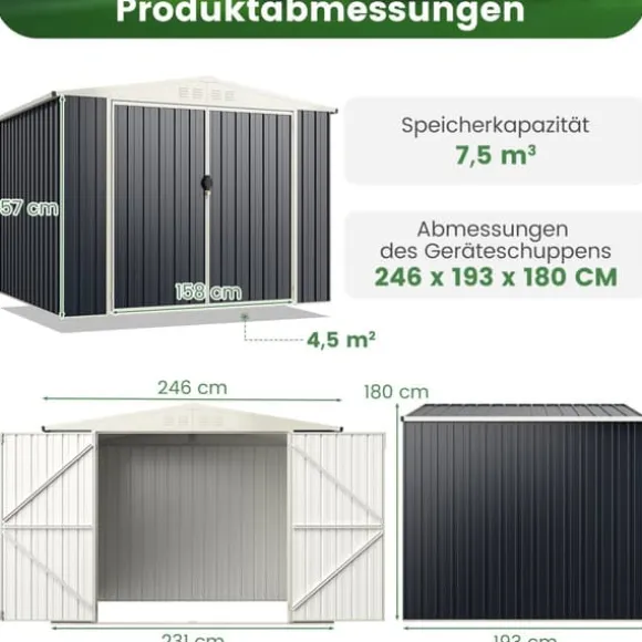 Udendørs opbevarcmgsskur, 19×16 cm, grå - materiale: galvaniseret farvestål