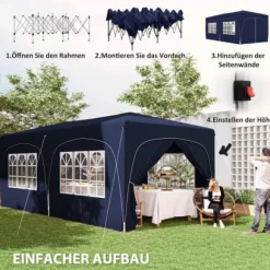 Udendørs Pavillon, UPF50+ Oxford Stof, 597L x 300B x 270H cm, Højdejusterbar op til 270 cm, Egnet til 12-18 Personer, Øgede Stabilitetsfunktioner