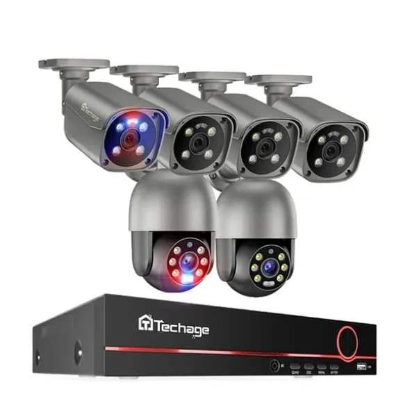 Udendørs PTZ POE kamera system, AI menneskelig detektion, to-vejs samtale, , None, 8CH 6 Cameras