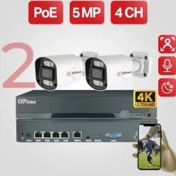 Udendørs sikkerhedskamerasystem, 5MP opløsning, smart farve natvision, kanal,1T, 1x4CH 2x5MP Kamera