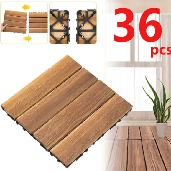 Udendørs terrassefliser - Klikbare træfliser 30x30 cm - 36 stk. - Dækker 3,24 m² - Vandtæt - Tykkelse 2 cm - Til terrasse/balkon - Brun