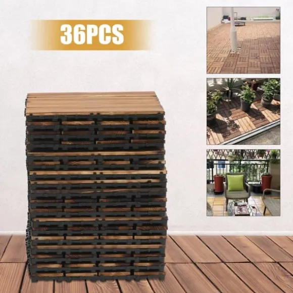 Udendørs terrassefliser - Klikbare træfliser 30x30 cm - 36 stk. - Dækker 3,24 m² - Vandtæt - Tykkelse 2 cm - Til terrasse/balkon - Brun