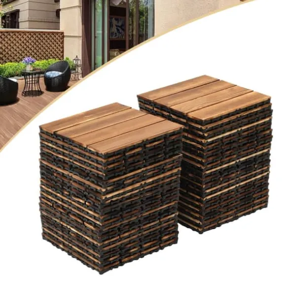 Udendørs terrassefliser - Klikbare træfliser 30x30 cm - 36 stk. - Dækker 3,24 m² - Vandtæt - Tykkelse 2 cm - Til terrasse/balkon - Brun