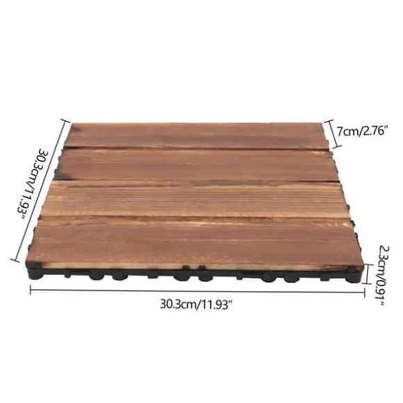 Udendørs terrassefliser - Klikbare træfliser 30x30 cm - 36 stk. - Dækker 3,24 m² - Vandtæt - Tykkelse 2 cm - Til terrasse/balkon - Brun