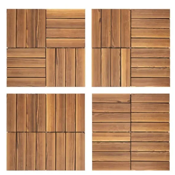Udendørs terrassefliser - Klikbare træfliser 30x30 cm - 36 stk. - Dækker 3,24 m² - Vandtæt - Tykkelse 2 cm - Til terrasse/balkon - Brun