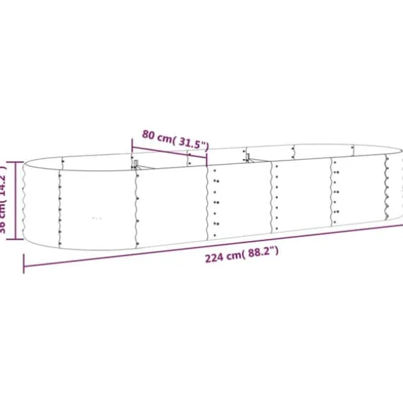 Upphöjd odlingslåda i pulverlackerat stål 224x80x36 cm | Färg: Grå | Storlek: 224x80x36 cm