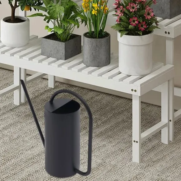 Vandkande - Rustfrit stål 201 - Lang tud - 1,4 L - Til stue- og hængeplanter - Bund Ø10 cm - Sort