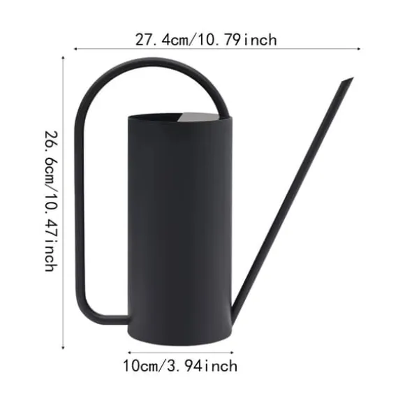 Vandkande - Rustfrit stål 201 - Lang tud - 1,4 L - Til stue- og hængeplanter - Bund Ø10 cm - Sort