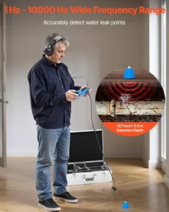 Vandlækagedetektor til rør - Akustisk - 1 Hz–10.000 Hz - LCD-touchskærm - Vandrette/lodrette sensorer - Hovedtelefoner - 8 GB SD-kort - Bæretaske