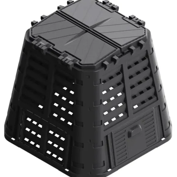 Vejrbestandig kompostbeholder 480 liter - Kompakt design | Farve: Sort | Størrelse: 93,3x93,3x80 cm