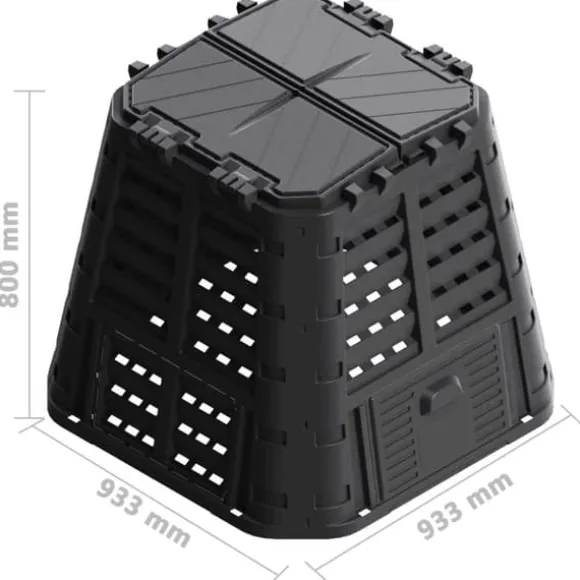 Vejrbestandig kompostbeholder 480 liter - Kompakt design | Farve: Sort | Størrelse: 93,3x93,3x80 cm