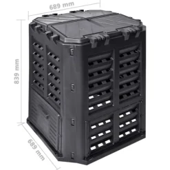 Vejrbestandig kompostbeholder 360 L til haven | Farve: Sort | Størrelse: 68,9x68,9x83,9 cm
