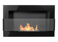 Væghængt biopejs med glas 65x40x12 cm Flammeregulering Sort højglans