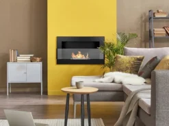 Væghængt biopejs med glas 65x40x12 cm Flammeregulering Matsort