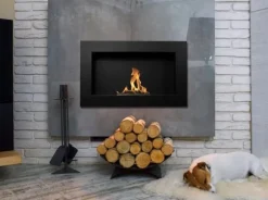 Væghængt biopejs 65x40x12 cm Flammeregulering Sort struktureret mat