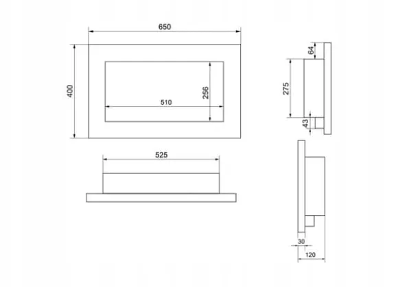 Væghængt biopejs 65x40x12 cm Flammeregulering Sort struktureret mat