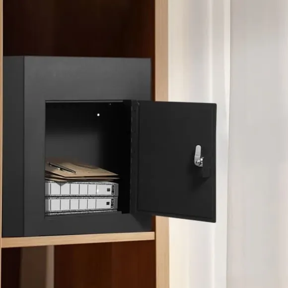 Vægmonteret dropbox 13x7x17" med kombinationslås, sort, sikkerhedsopbevaring