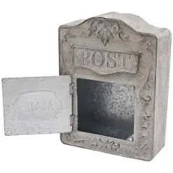 Vægmonteret postkasse, antik/vintage-stil i metal, grå, til have og udendørs brug