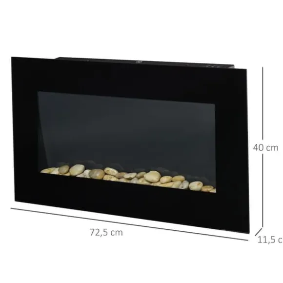 Vægpejs 1000/2000 W med LED-flammeeffekt i 7 farver, fjernbetjening, sort