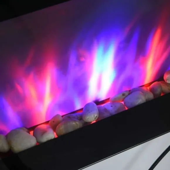 Vægpejs 1000/2000 W med LED-flammeeffekt i 7 farver, fjernbetjening, sort