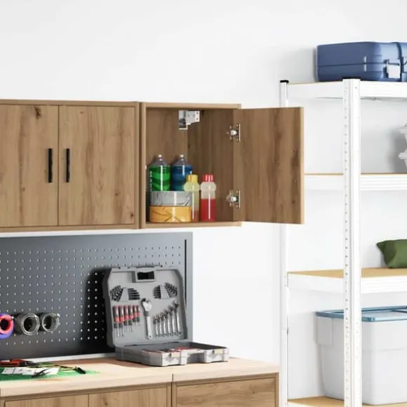 Vægskab til garage - Stabilt konstrueret træ | Farve: Natur | Størrelse: 80x30x90 cm