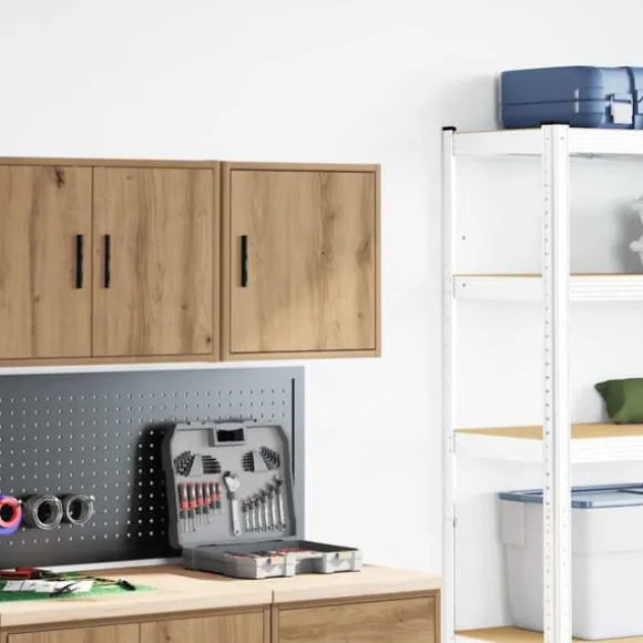Vægskab til garage - Stabilt konstrueret træ | Farve: Natur | Størrelse: 80x30x90 cm
