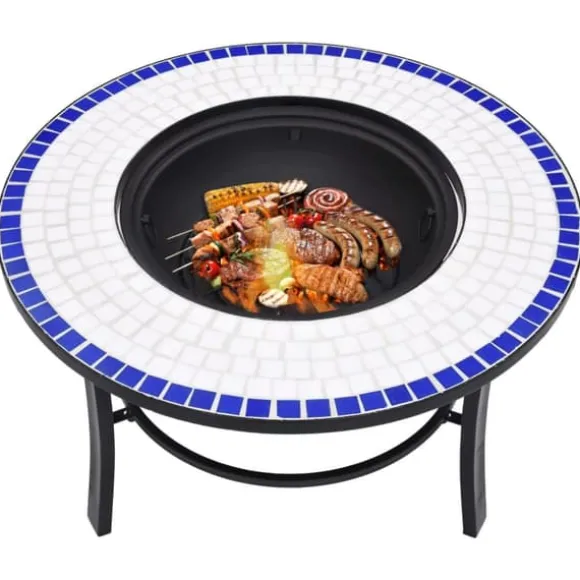 vidaXL bålfad mosaik 68 cm keramik blå og hvid - Ildsteder
