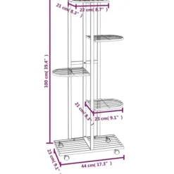 vidaXL blomsterstativ 5 niveauer med hjul 44x23x100 cm jern sort - Planteborde