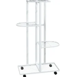 vidaXL blomsterstativ 4 niveauer med hjul 44x23x80 cm jern hvid - Planteborde