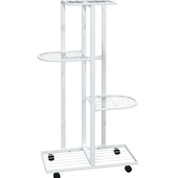 vidaXL blomsterstativ 4 niveauer med hjul 44x23x80 cm jern hvid - Planteborde