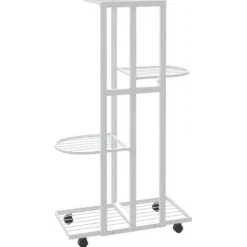 vidaXL blomsterstativ 4 niveauer med hjul 44x23x80 cm jern hvid - Planteborde