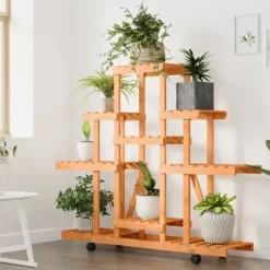 vidaXL blomsterstativ med hjul 110x25x101 cm massivt fyrretræ - Planteborde