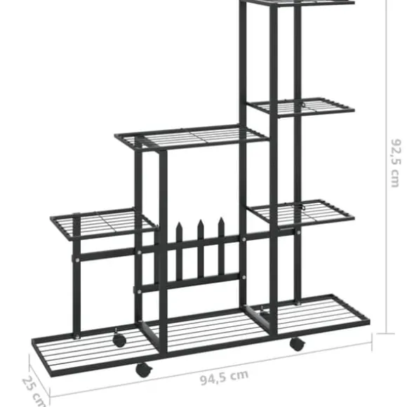vidaXL blomsterstativ med hjul 94,5x25x92,5 cm metal sort - Planteborde