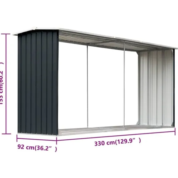 vidaXL brændeskur 330 x 92 x 153 cm galvaniseret stål antracitgrå