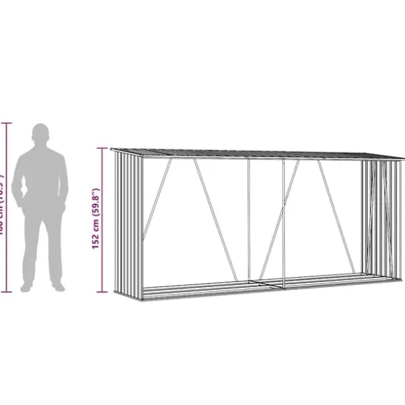 vidaXL brændeskur til haven 330x84x152 cm galvaniseret stål antracitgrå