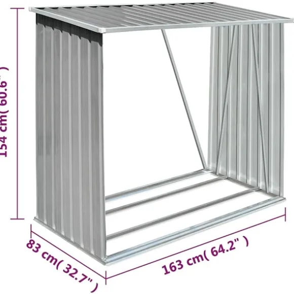 vidaXL brændeskur til haven galvaniseret stål 163 x 83 x 154 cm grå