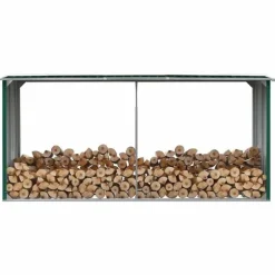 vidaXL brændeskur til haven 330 x 92 x 153 cm galvaniseret stål grøn