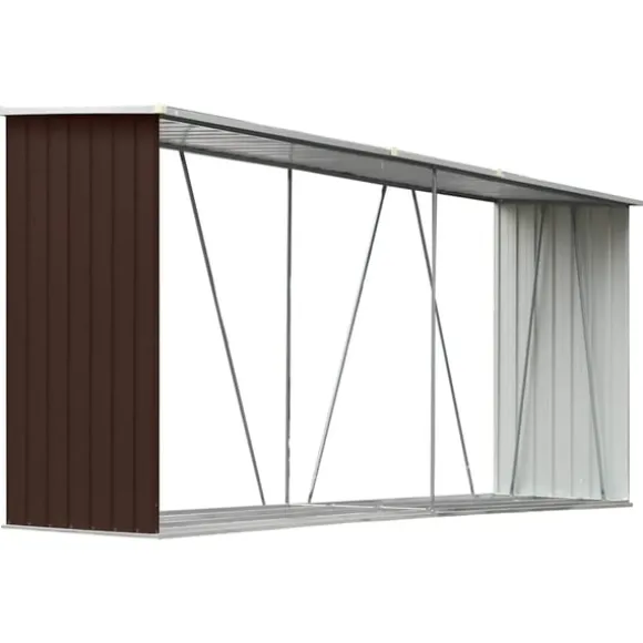vidaXL brændeskur til haven 330x84x152 cm galvaniseret stål brun