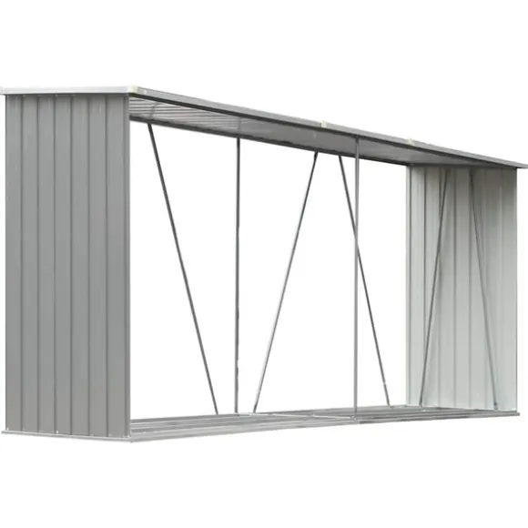 vidaXL brændeskur til haven galvaniseret stål 330x84x152 cm grå