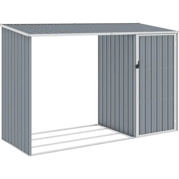 vidaXL brændeskur 245x98x159 cm galvaniseret stål grå - Skure & Redskabsskure