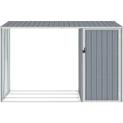 vidaXL brændeskur 245x98x159 cm galvaniseret stål grå - Skure & Redskabsskure