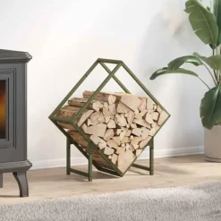 vidaXL brændestativ 60x25x60 cm koldvalset stål olivengrøn