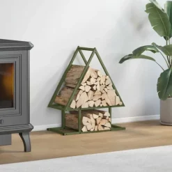 vidaXL brændestativ 50x25x60 cm koldvalset stål olivengrøn