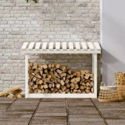 vidaXL brændestativ 108x64,5x78 cm massivt fyrretræ hvid - Brændekurve – tilbehør