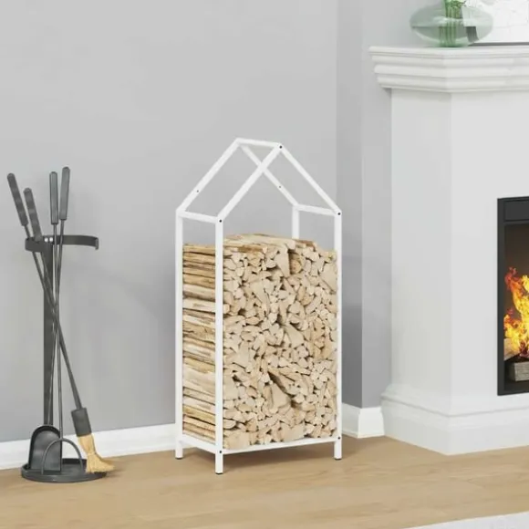 vidaXL brændestativ 40x25x90 cm koldvalset stål hvid