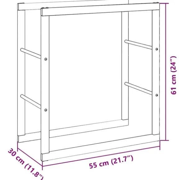 vidaXL brændestativ 55x30x61 cm stål sort