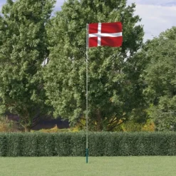 vidaXL Danmark flag og flagstang 5,55 m aluminium