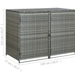 vidaXL dobbelt skraldespandsskjuler 148x77x111 cm polyrattan grå - Skure & Redskabsskure