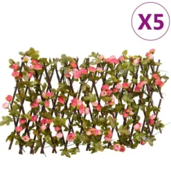 vidaXL espalierer med kunstig vedbend 5 stk. 180x20 cm udvidelig pink - Havehegn